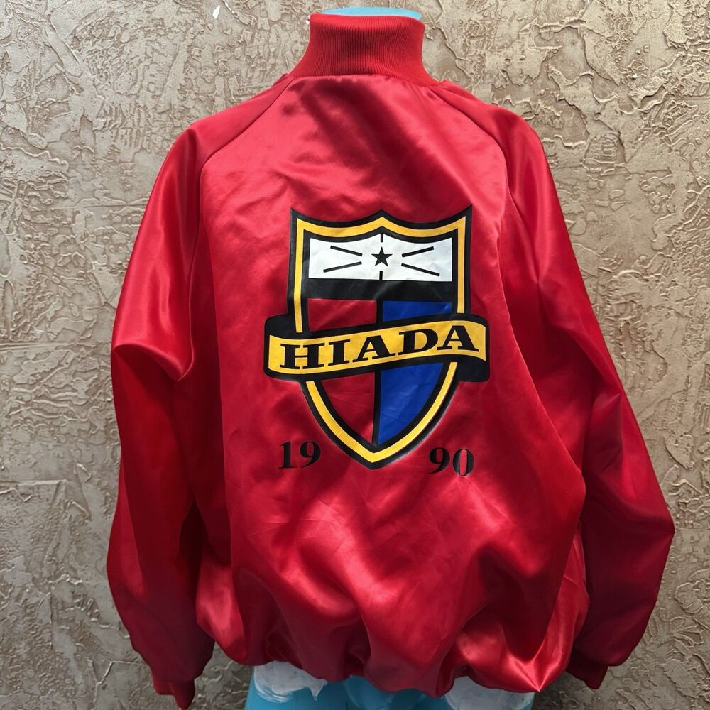 Vintage 1990 HIADA Satin-like Westark Red USA 2XL Snap Front Varsity Style